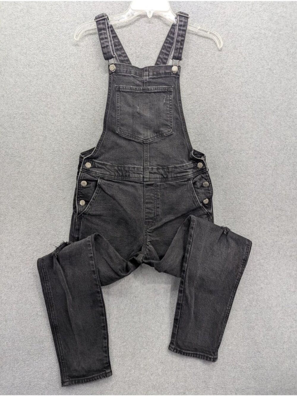 Old Navy Overalls Womens 4 Gray Charcoal Denim Bib Skinny Leg Distressed Stretch